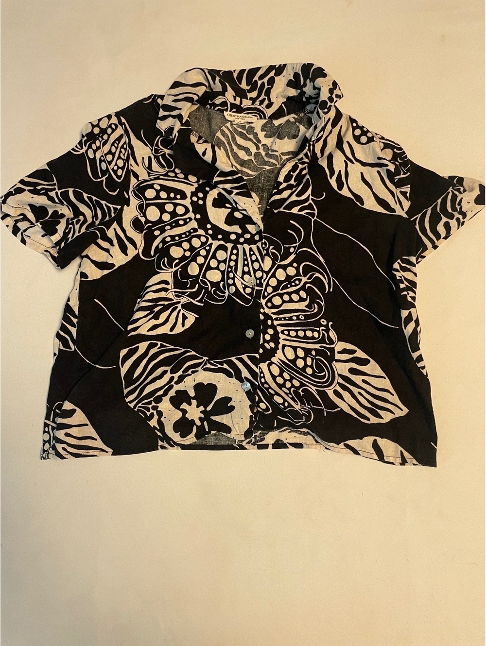 Christian Siriano New York Women's Black and White Floral Linen Blend Shirt, M